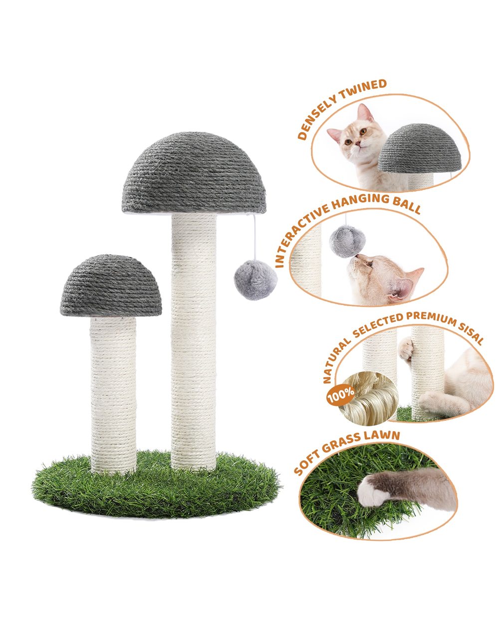 Mushroom Styling Cat Tree with Ball Scratching Post Natural Sisal Pole