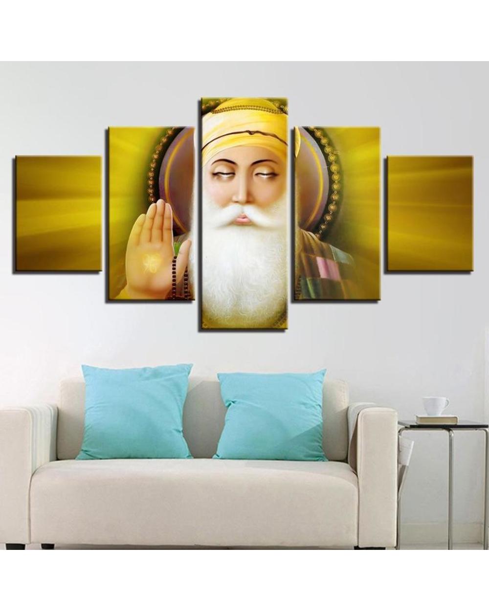 Guru Nanak Picture Print Religion 5 Panel Canvas Art Wall Decor front-1