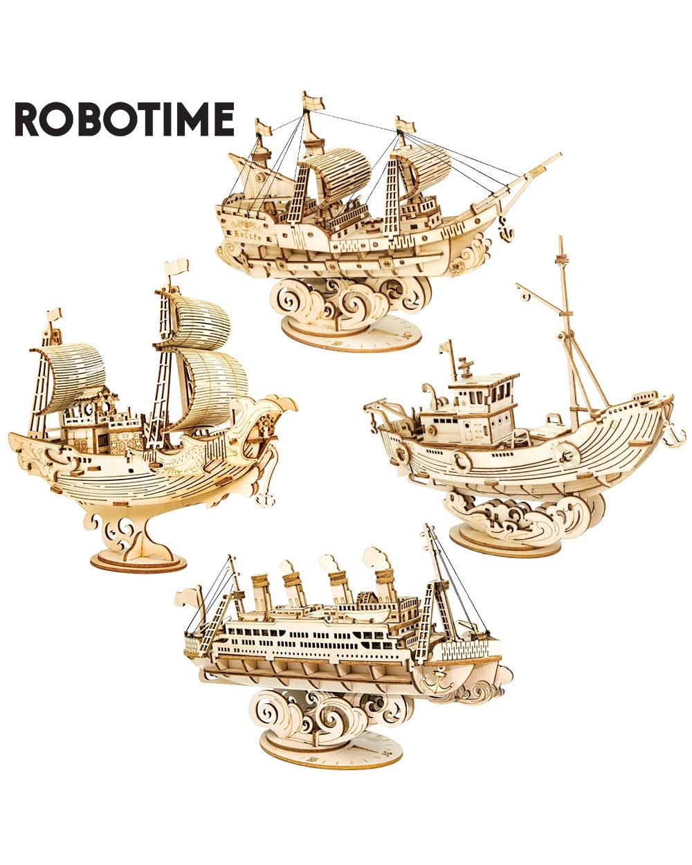 3D Wooden Puzzle Games Boat & Ship Model Toys For Children Kids Girls Birthday Gift front-0