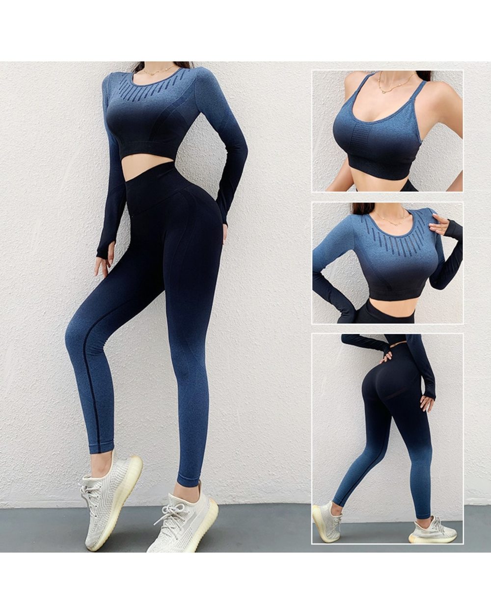 Long Sleeve Yoga Pant Set Womens Sportswear Seamless Yoga Set Workout Leggings Gym Clothing Fitness front-0