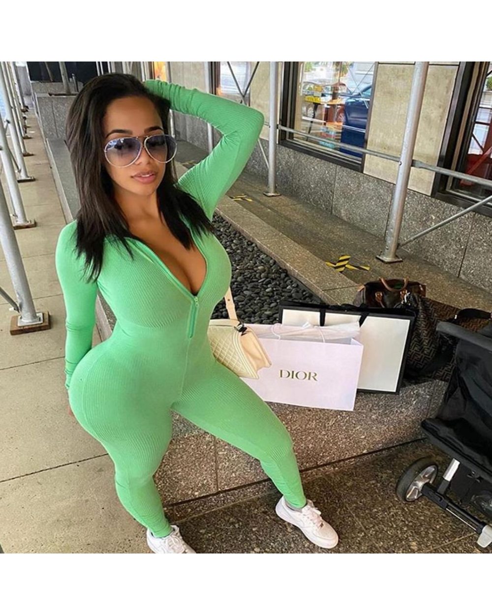 Lucky Label Jumpsuit For Women 2020 Long Sleeve Casual Skinny Turtleneck Catsuit Zipper Sport Wear Bodysuit Black Fitnes front-5