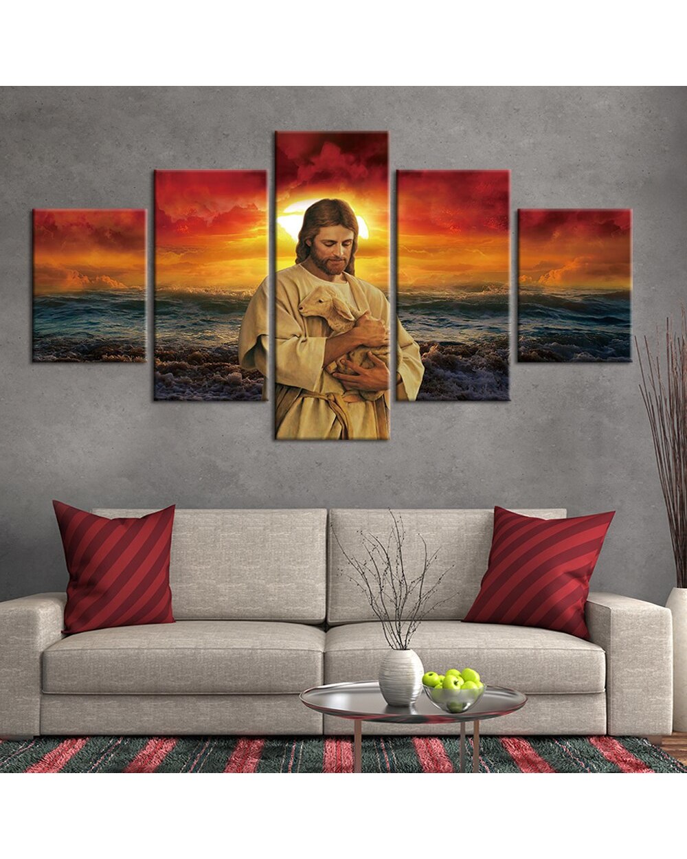 Religion Christianity Jesus Picture Jesus 5 Panel Canvas Art Wall Decor front-0