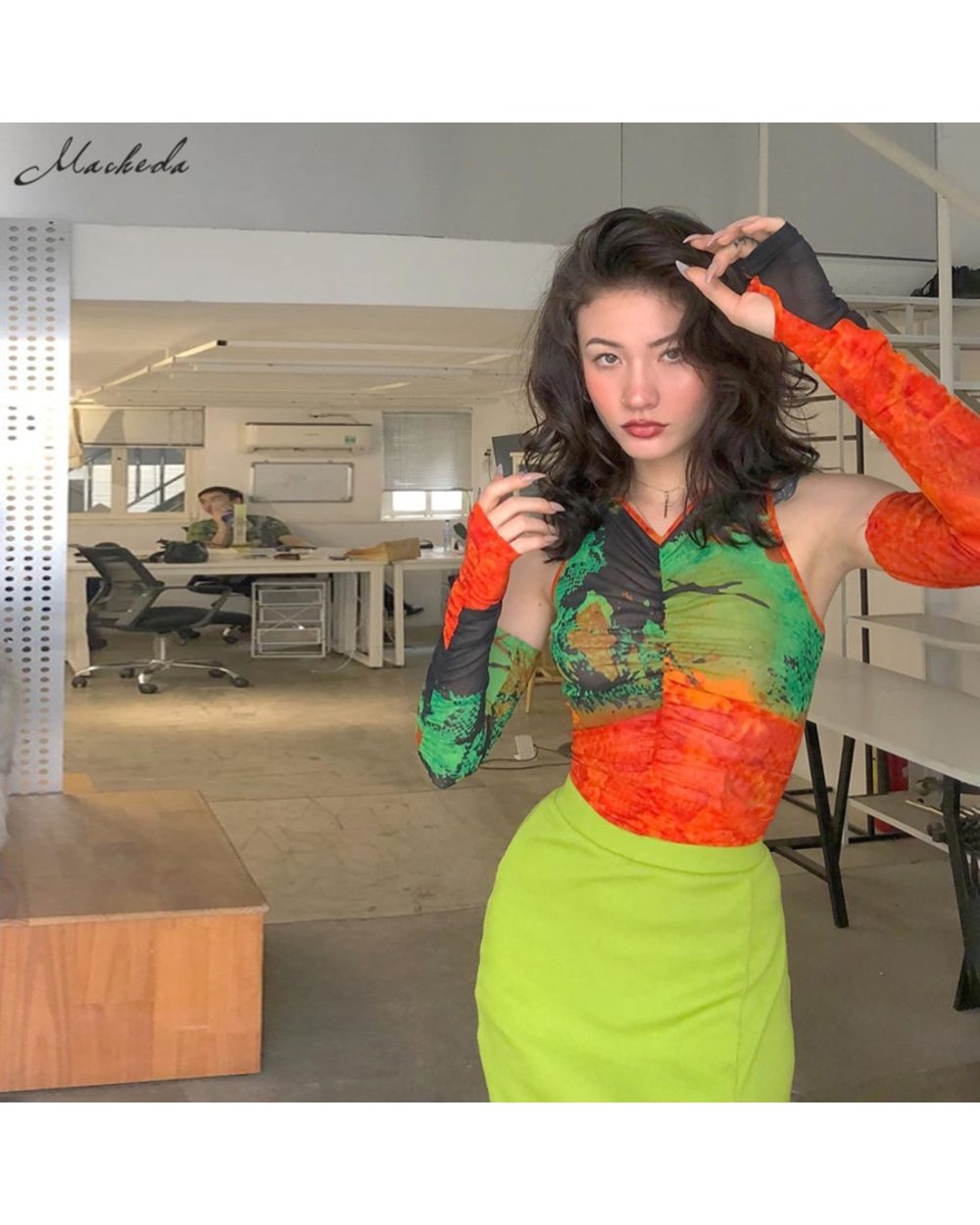 Women Summer Set Crop Top And Long Sleeve Fashion Mesh Slim T-Shirt Lady Streetwear front-3