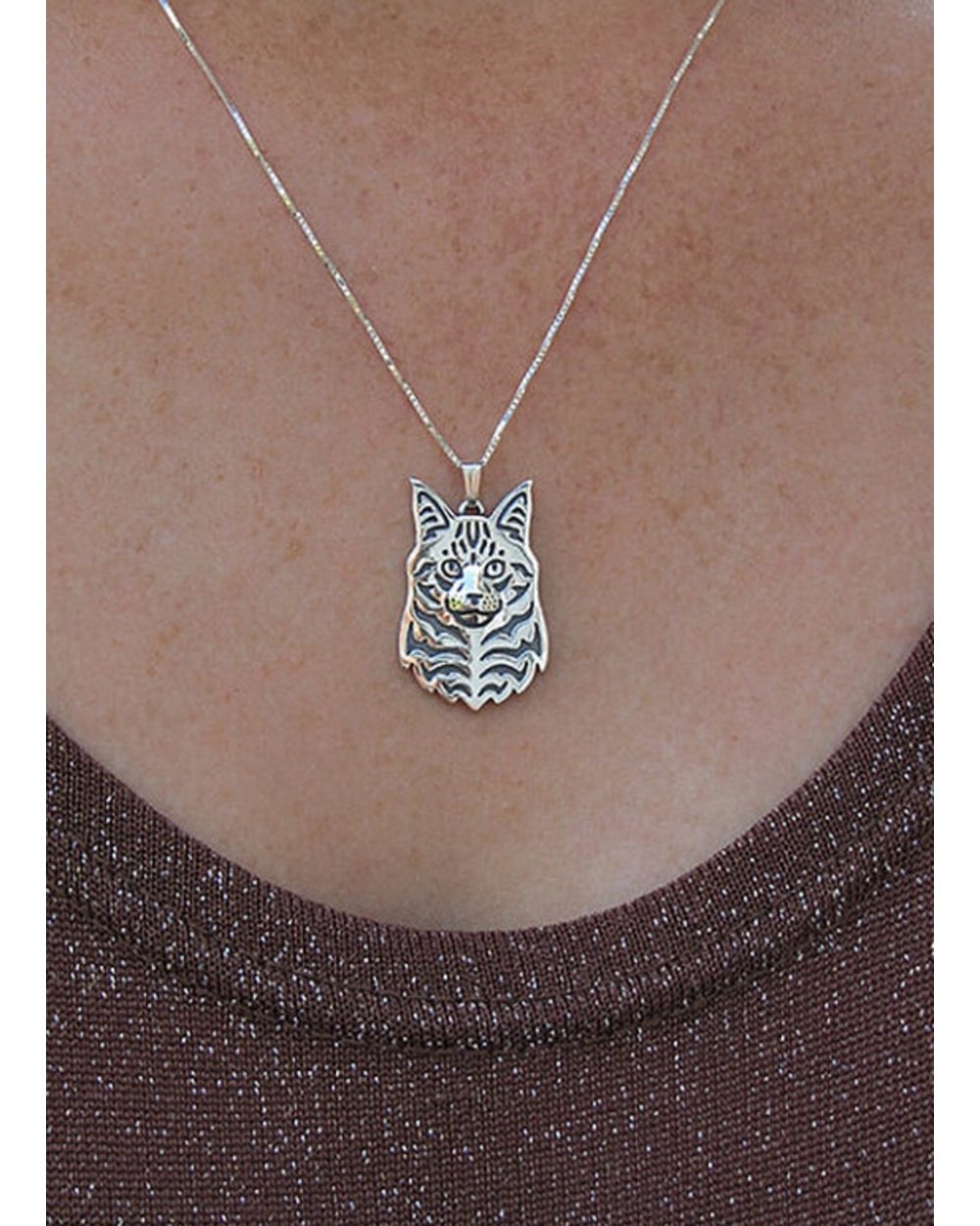 Maine Coon Cat necklace Handmade necklace Carved hollow pendant jewelry golden colors plated fast delivery front-2