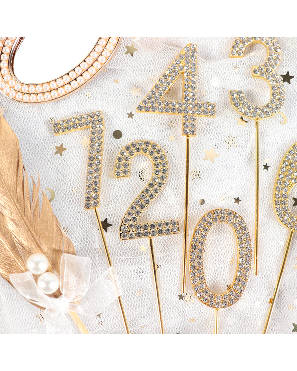 1Pc Glitter Alloy Rhinestone Number Cake Toppers Baby Shower Birthday Decoration Wedding Gold Silver Digital Cakes Dess front-1