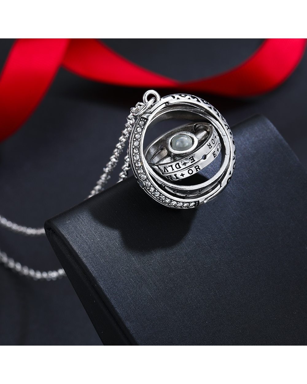 Openable Astronomical Ring Necklace 100 Languages I Love You Necklace for Women Valentine's Day Gift front-1