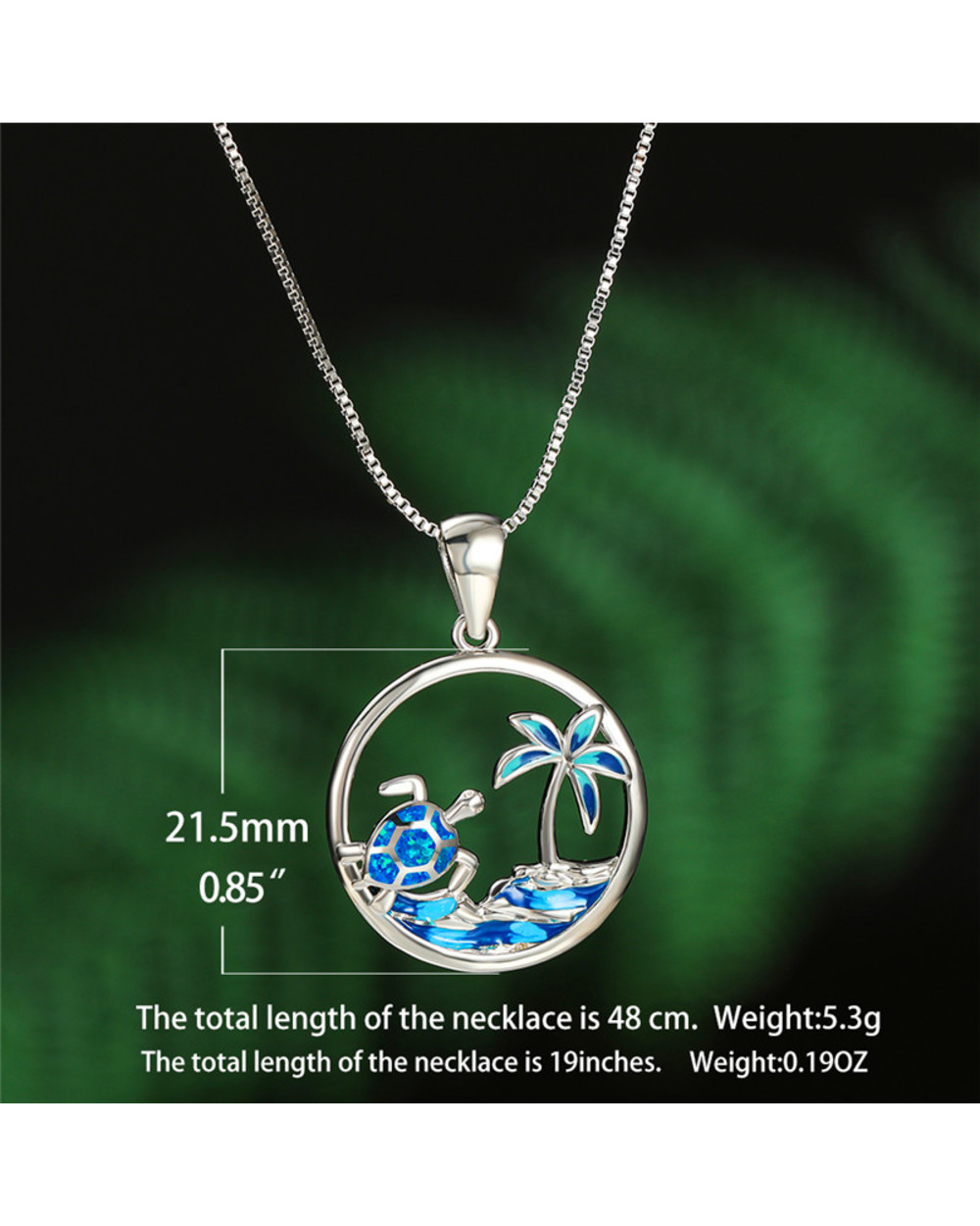 Bohemian Blue Opal Pendant For Women Silver Color Chain Necklace For Women Beach Hollow Turtle Pendant Wedding Necklace front-4