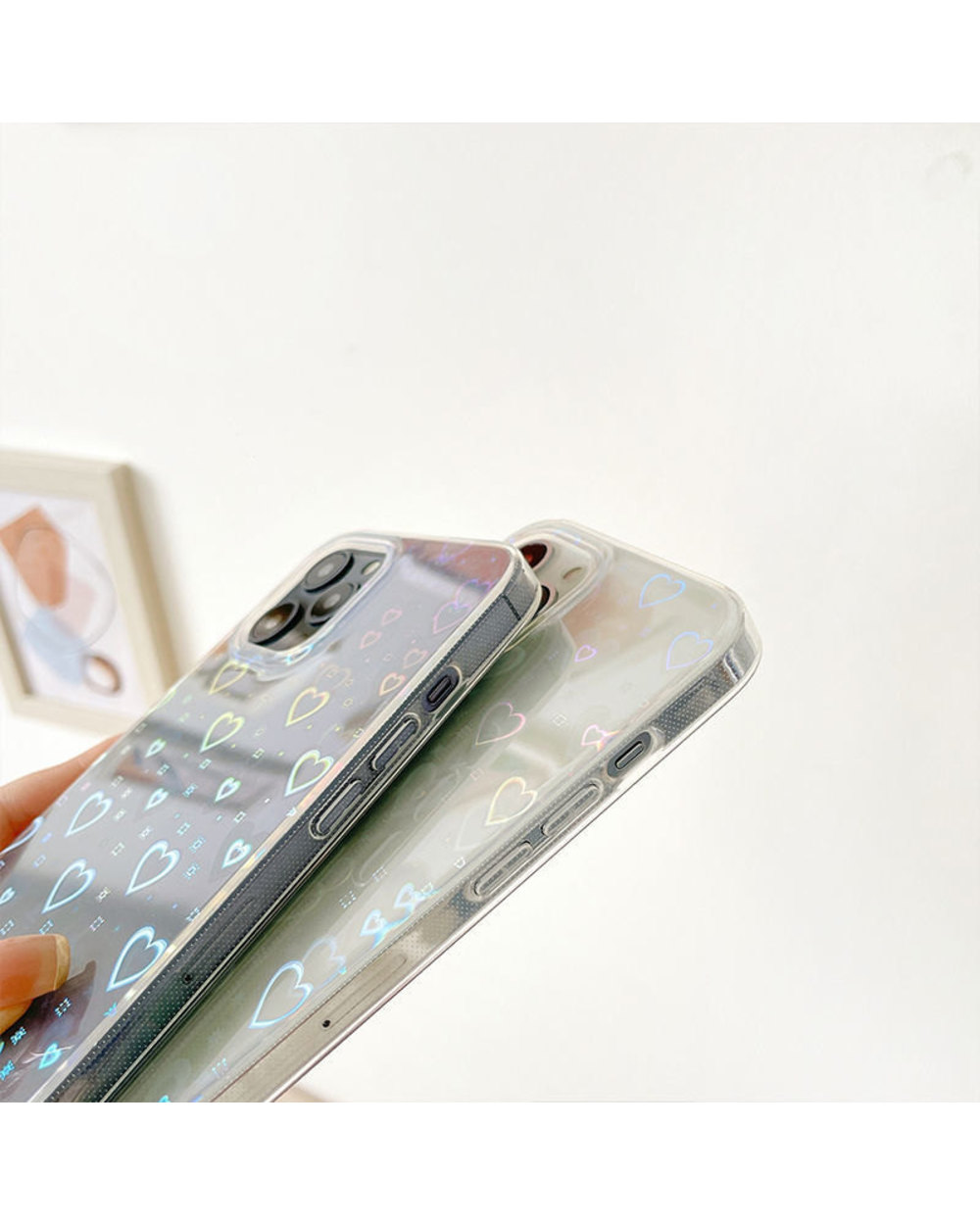 Fashion Gradient Laser Love Heart Pattern Clear Phone Case For iPhone front-2