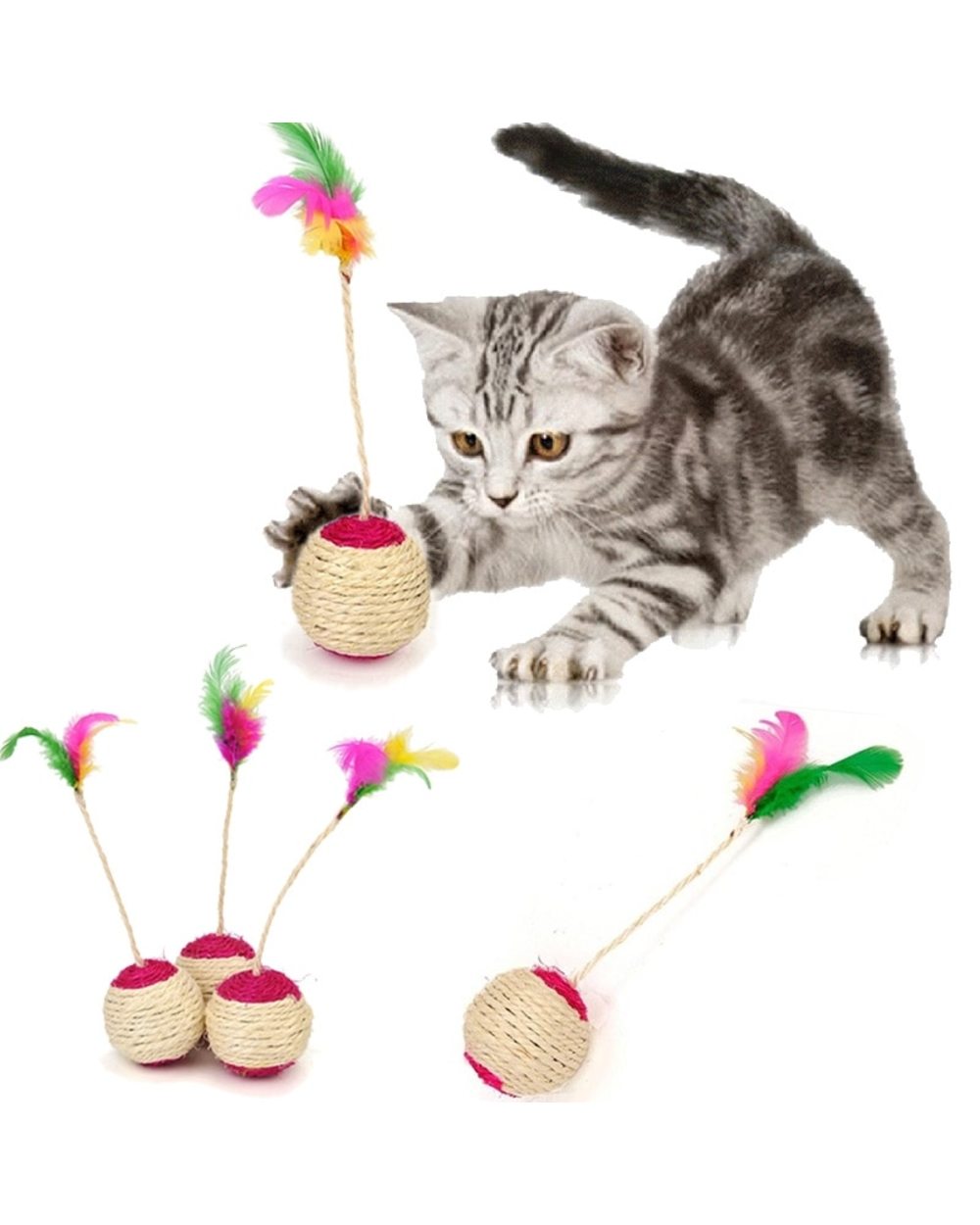 Cat Toy Pet Cat Sisal Scratching Ball Training Interactive Toy for Kitten front-0