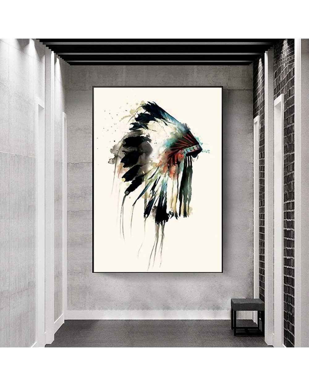 Native Pretty Feather Headdress Oil on Canvas Painting Posters and Prints Scandinavian Wall Art Picture front-2