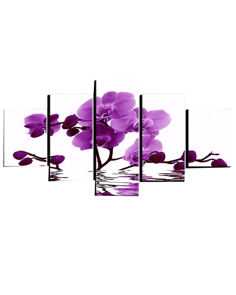 Purple Flowers Petal on Water Picture Print Abstract 5 Panel Canvas Art Wall Decor front-2