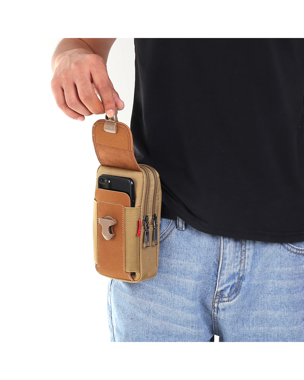 Men Fashion Waist Bag Casual E Phone Purse Pocket Outdoor Sports Tactical Pouch Belt Waist Pack Fanny Bag Running Pouch front-0
