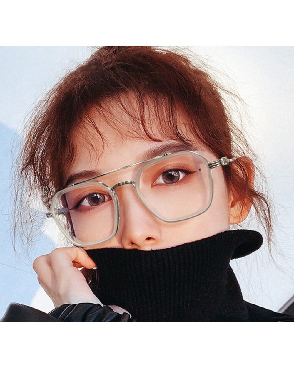 New Anti Blue Light Double Beam Square Myopia Glasses Oversized Men Women Matte Frame Prescription Eyewear Diopter -1.0 front-5