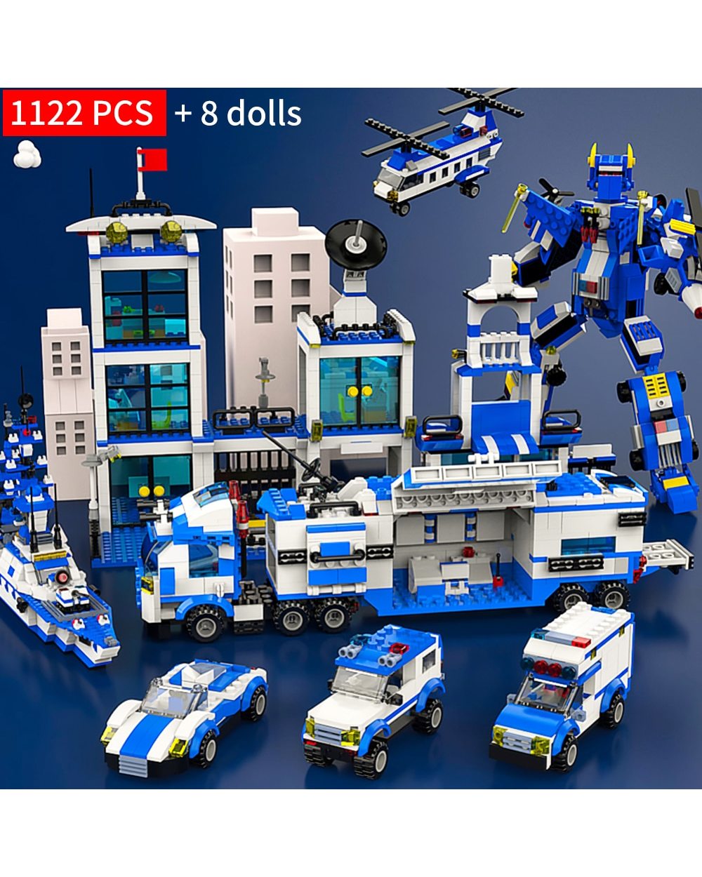 City Police Station Truck SWAT Building Blocks Car Helicopter City House Truck Block Montessori Bricks Toys For Children front-0