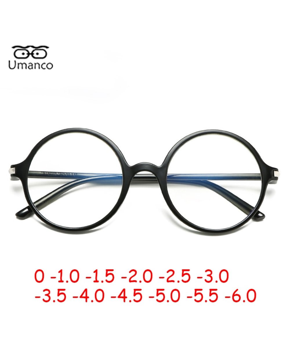 Vintage Black Round Myopia Glasses For Men Women Anti Blue Light Computer Eyeglasses Finished Prescription Nearsight Ey front-0