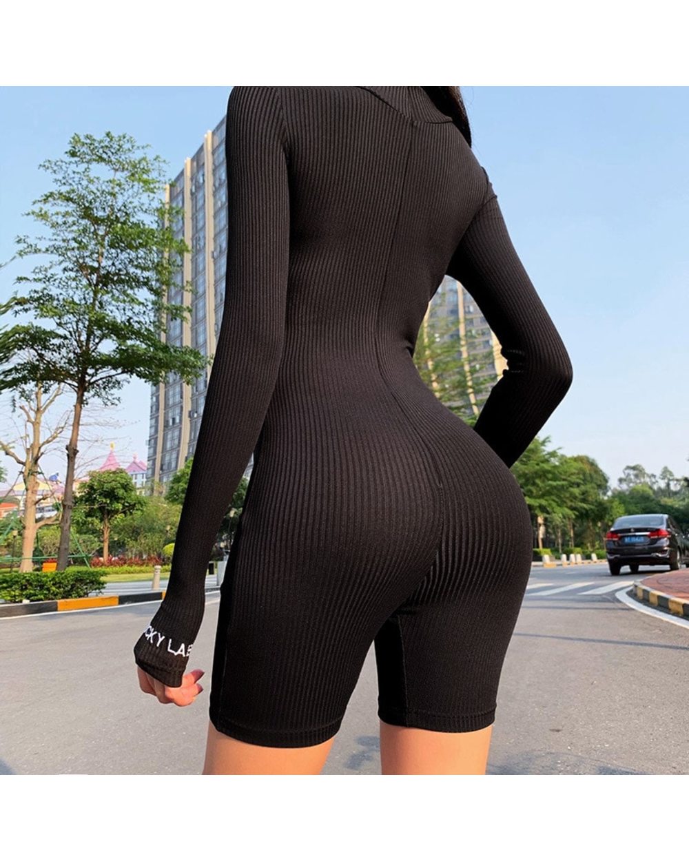 Sibybo Knitted Turtleneck Jumpsuit For Women Autumn Zipper Jumpsuit Rompers Lucky Label Fitness Overalls front-5