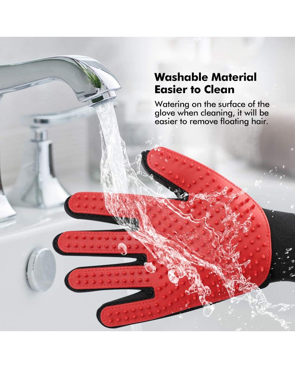 Pet Grooming Glove - Gentle Deshedding Brush Glove - Efficient Pet Hair Remover Mitt - Enhanced Five Finger Design front-3