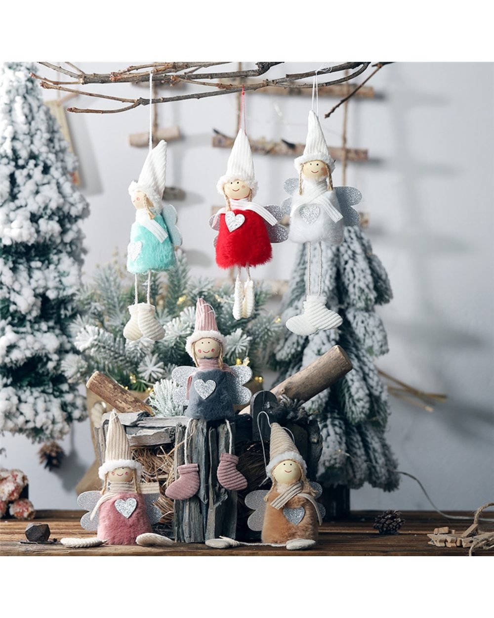 Cute Christmas Pendants Angel Girl Doll Santa Claus Pendants Christmas Tree Decor for Home Xmas Ornaments Gifts for Kids front-0