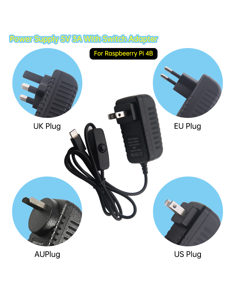 Raspberry Pi 4B Charger Power Adapter 5V3a 5V/3A 3000Ma Usb Type-C Charger Psu Power Supply Power Source Unit Switch S front-0
