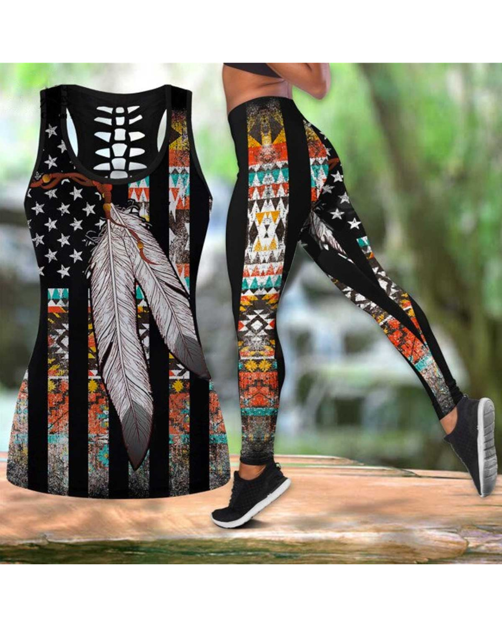 Workout Pants eagle 3D Printed Hollow Tanktop sexy Yoga Retro Suit Fitness Soft Legging front-1