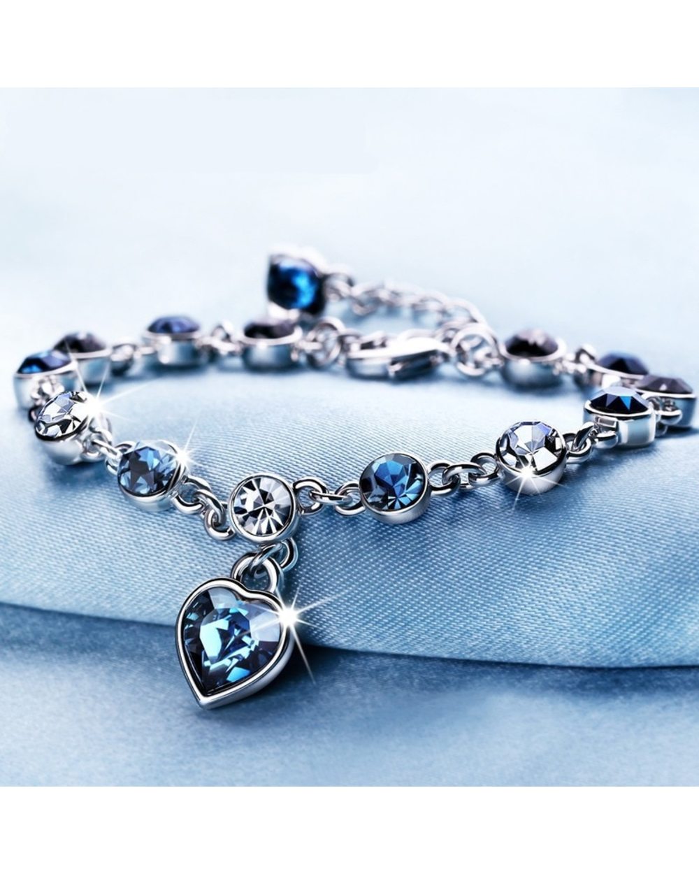 High Quality White/blue Crystal Zircon Bracelets for Women Romantic Titanic Ocean Heart Bracelets front-0