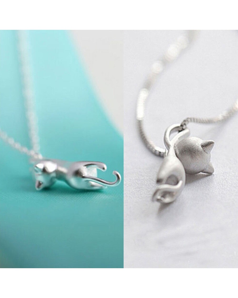 Ragdoll Gold Polished Cat Pendant Necklace Long Chain Charm Vintage Jewelry front-2