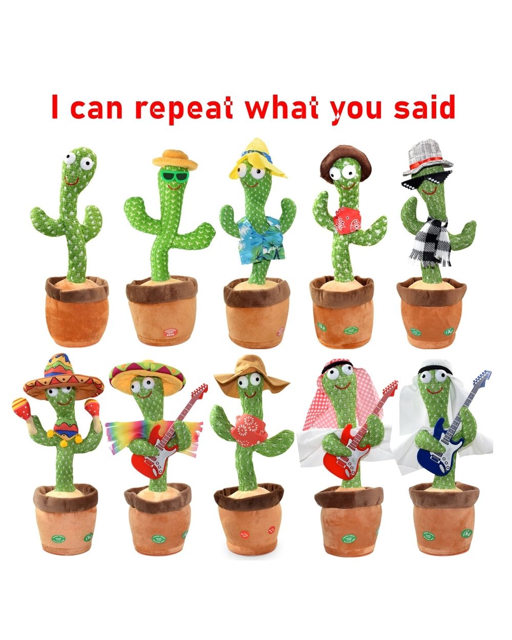 Dancing Cactus Repeat Talking Toy Electronic Plush Toys Can Sing Record Lighten Battery USB Charging Early Education front-0