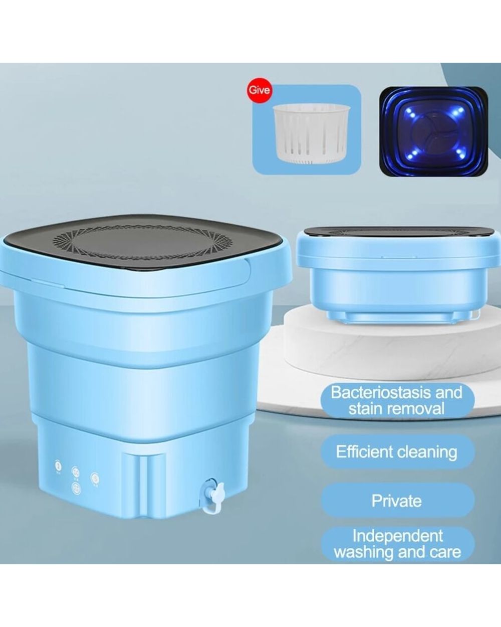 Portable Folding Washing Machine With Drain Bucket For Clothes Socks Underwear Cleaning Washer Mini Small Travel Washin front-0