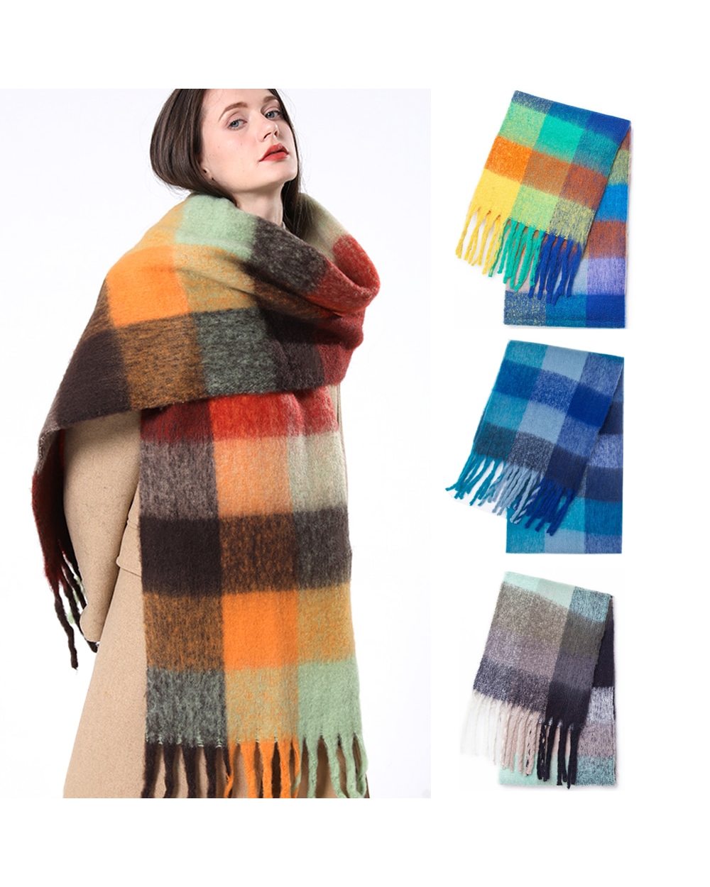 2022 New Luxury Cashmere Women Plaid Scarf Winter Warm Shawl And Wrap Bandana Pashmina Long Tassel Female Foulard Thick front-0
