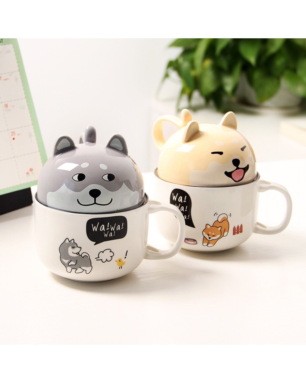 Ceramic Coffee Mugs Cute Cartoon Cat Mug With Lid Spoon Large Capacity Tea Cup Cute Animals Water Cup Couple Gift Snack front-1