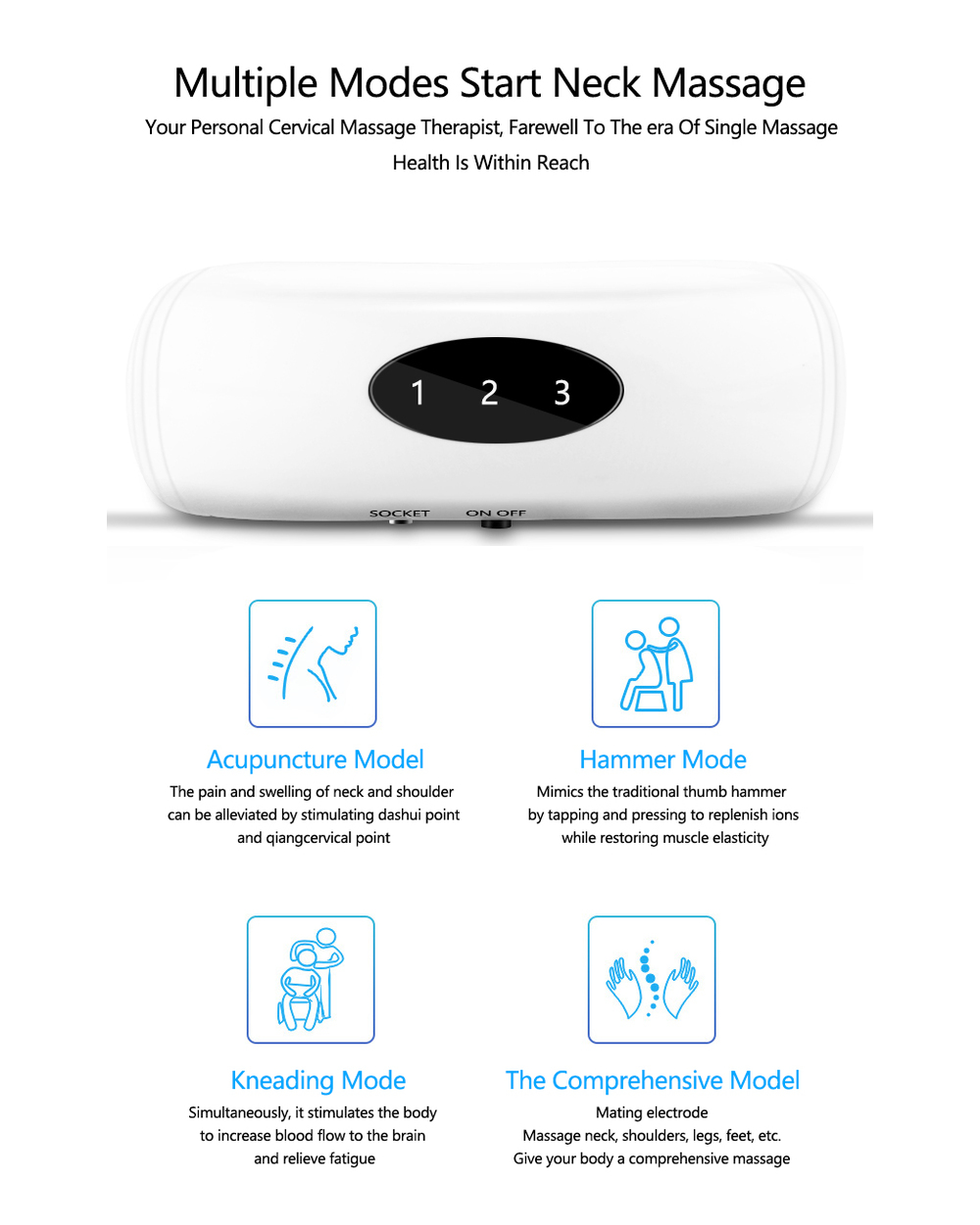 Electric Neck Massager Pulse Back 6 Modes Power Control Far Infrared Pain Relief Tool Health Care Relaxation front-4