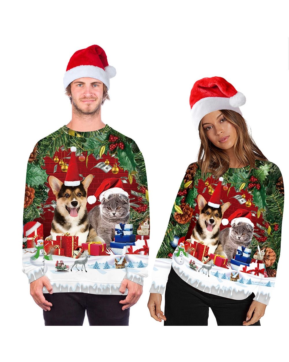 Unisex Christmas Costume Christmas Cute Animal 3d Round Neck Hair Fashion Long-sleeved Sweater Hooded Sweater front-2