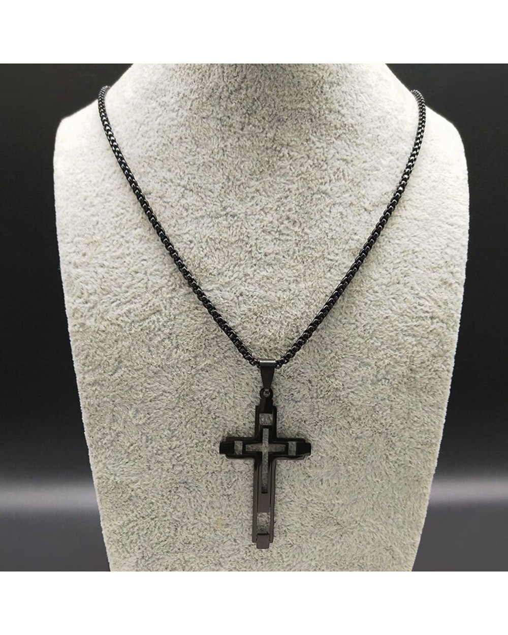 Men's Black Cross Stainless Steel Necklace front-1