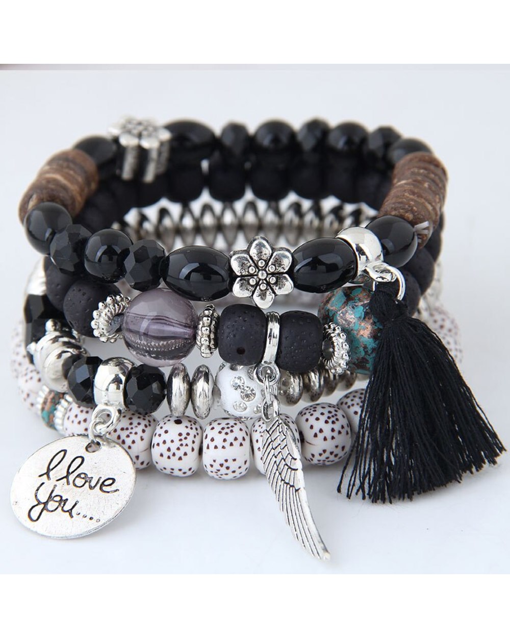 Boho Bohemian Bracelets women lava stone wings heart charm bracelet pendant beads wristband bangles for party front-4
