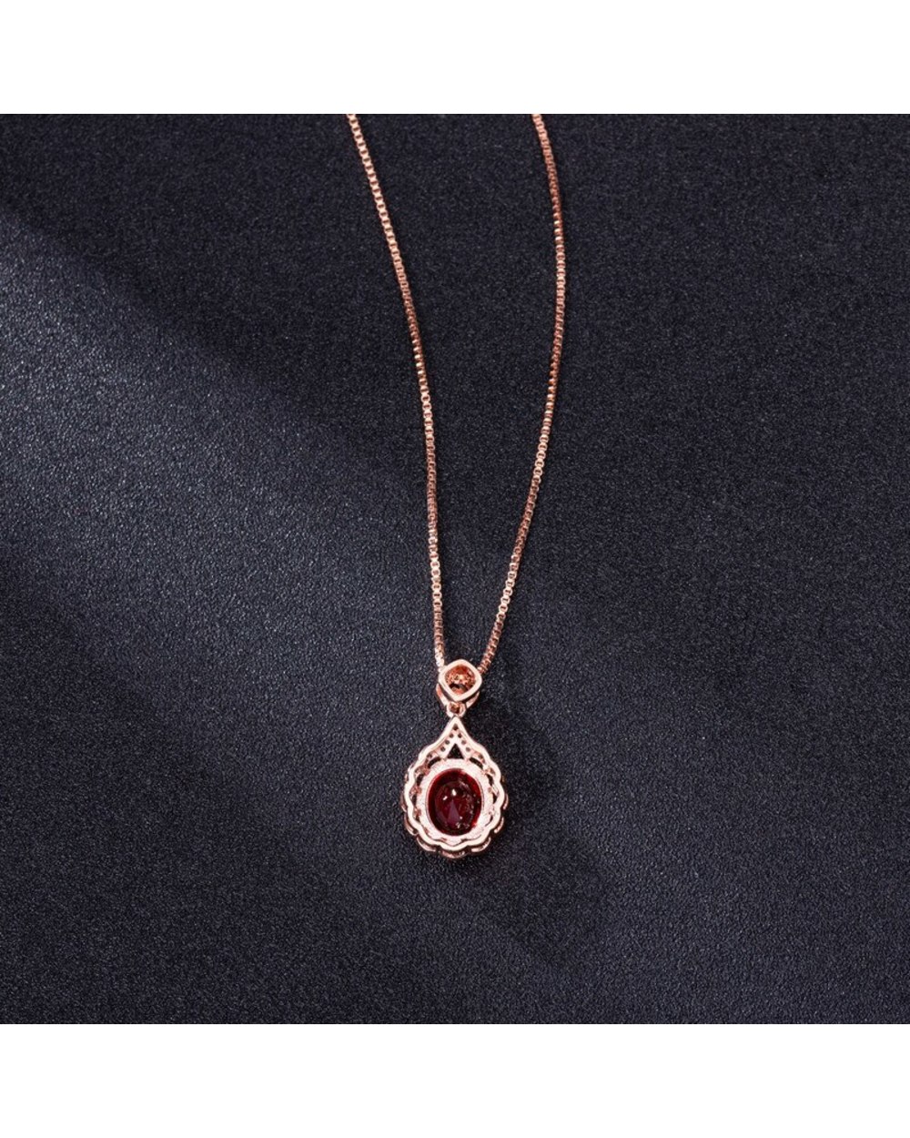 Genuine 14 K Rose Gold Ruby Pendant Natural 45cm Necklace For Women front-3