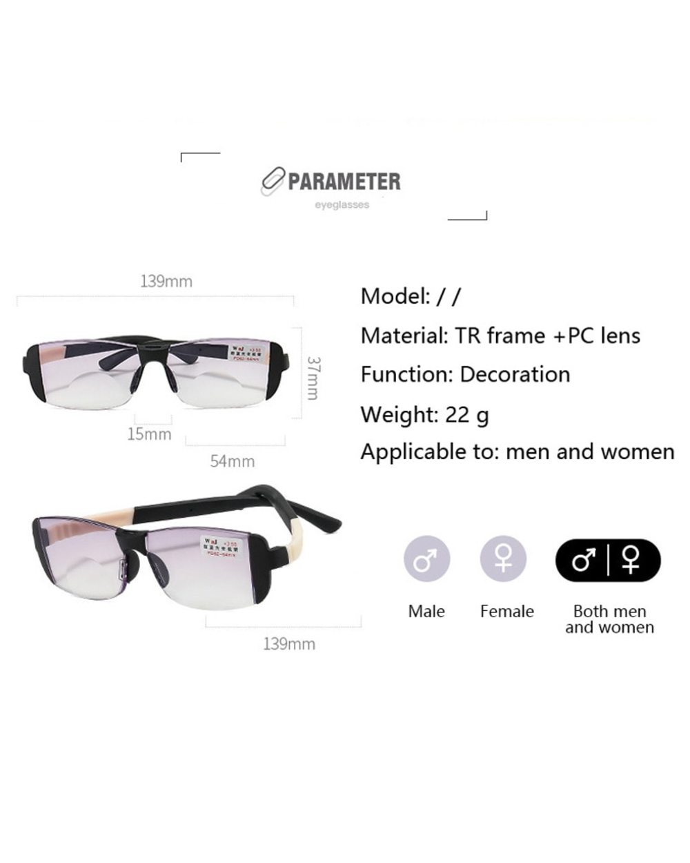 Tr Blue Red Black Bifocal Reading Glasses Unisex Double Light Vision Care Presbyopia Eyeglasses front-1
