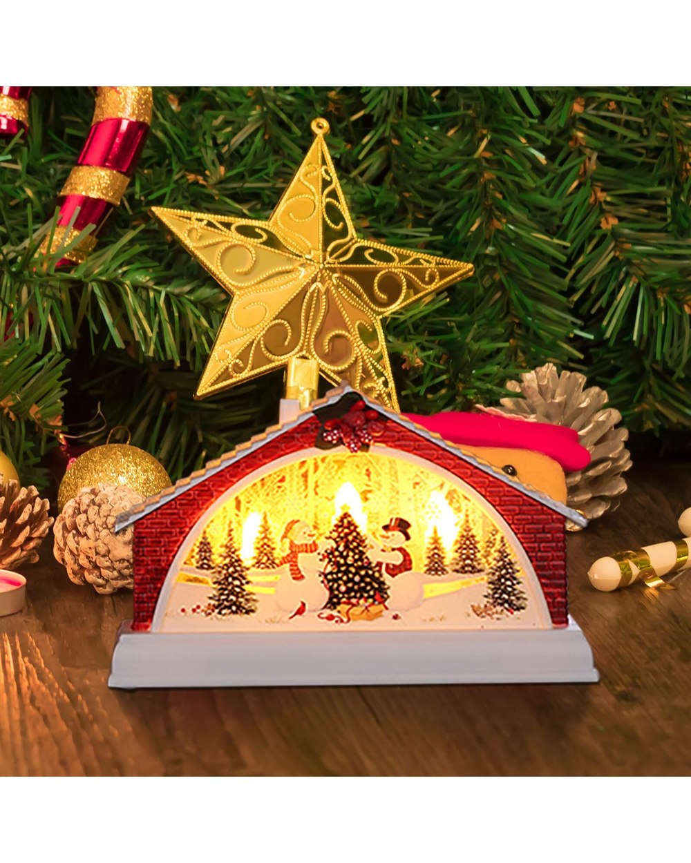 Christmas Glow Home Decoration House Manger Snow Night Light Home Furnishing Props Desktop Fireplace Decor Xmas Gifts front-3
