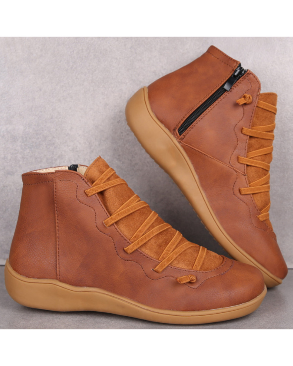 Women Winter Snow Boots PU Leather Ankle Boots Spring Flat Shoes Woman Short Brown Botas with Fur for Women VG06 front-0