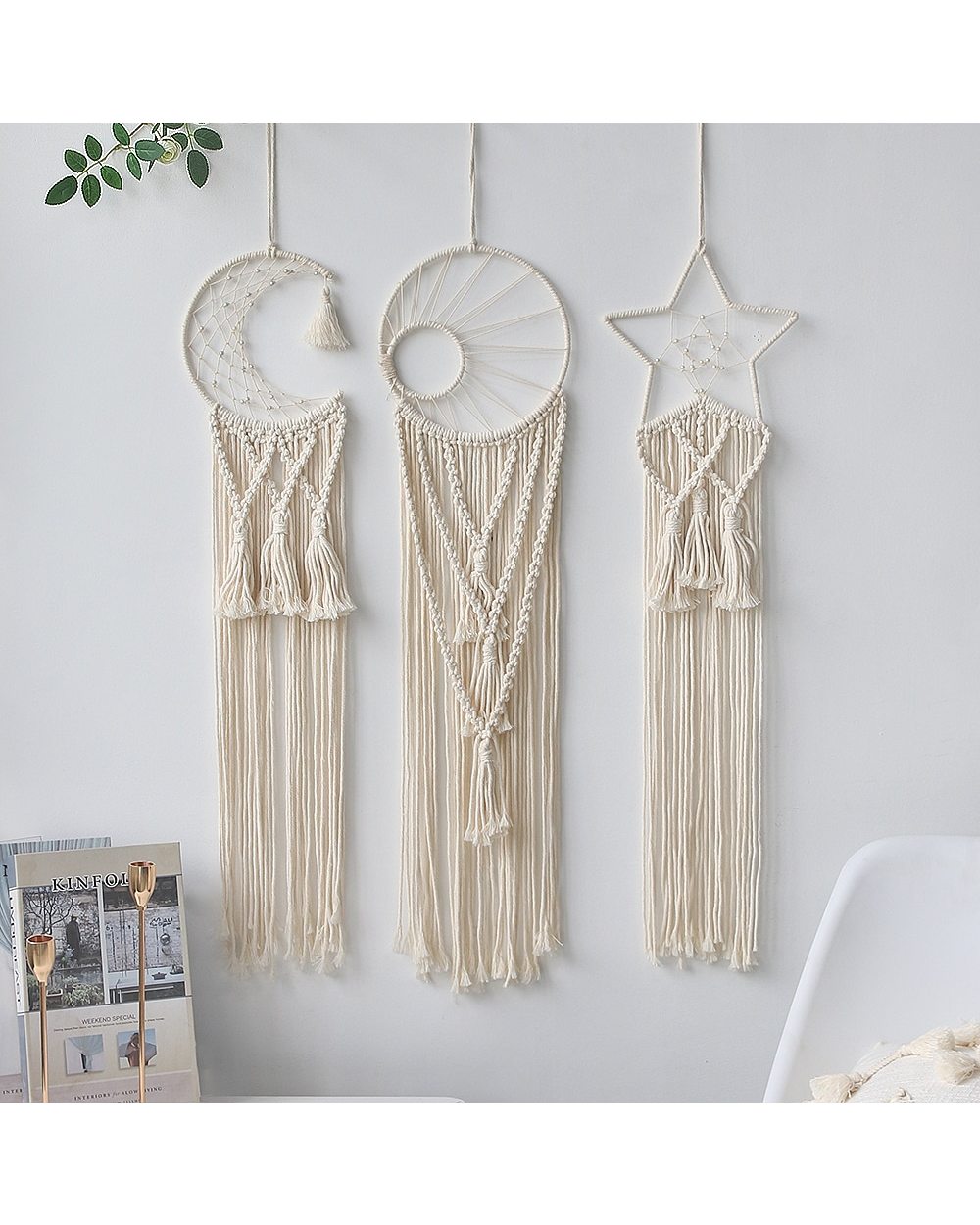 Packs 3 Star Moon Sun Macrame Dream Catcher Boho Home Wall Decor Kids Nursery Garden Decoration Outdoor Gifts VG06 front-3
