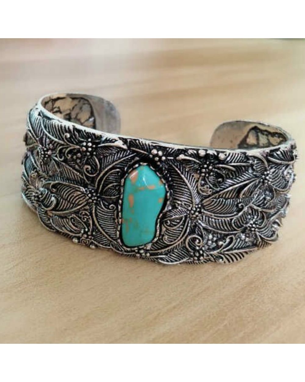 Vintage Carved Ethnic Cuff Leaf Bracelet Punk Bohemian Opening WCS front-2
