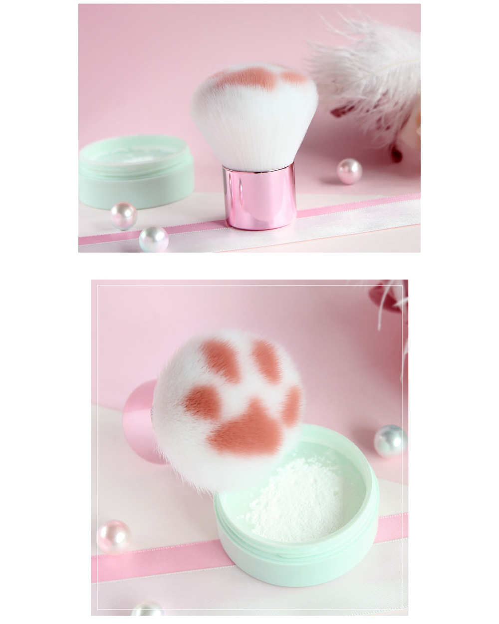 1Pc Cute Cat Claw Paw Women Makeup Soft Fibre Wooden Brush Loose Powder Blush Contour Face Make Up Foundation Repair Br front-4