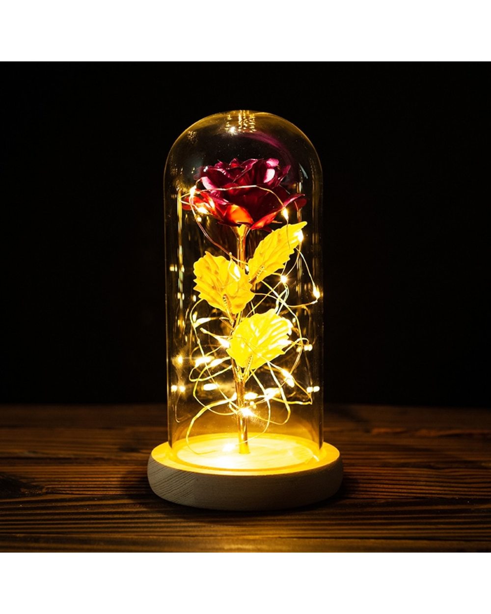 Beauty and Beast Light Rose Flower Glass Cover LED Battery Lamp Gift For Valentine's Day front-3