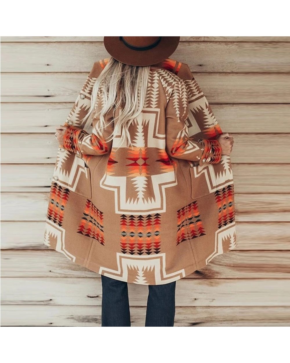 Long Sleeve Coats Women Boho Khaki Ethnic Print Jackets Autumn Winter Long Coat Warm Outerwear Female VG06 front-0