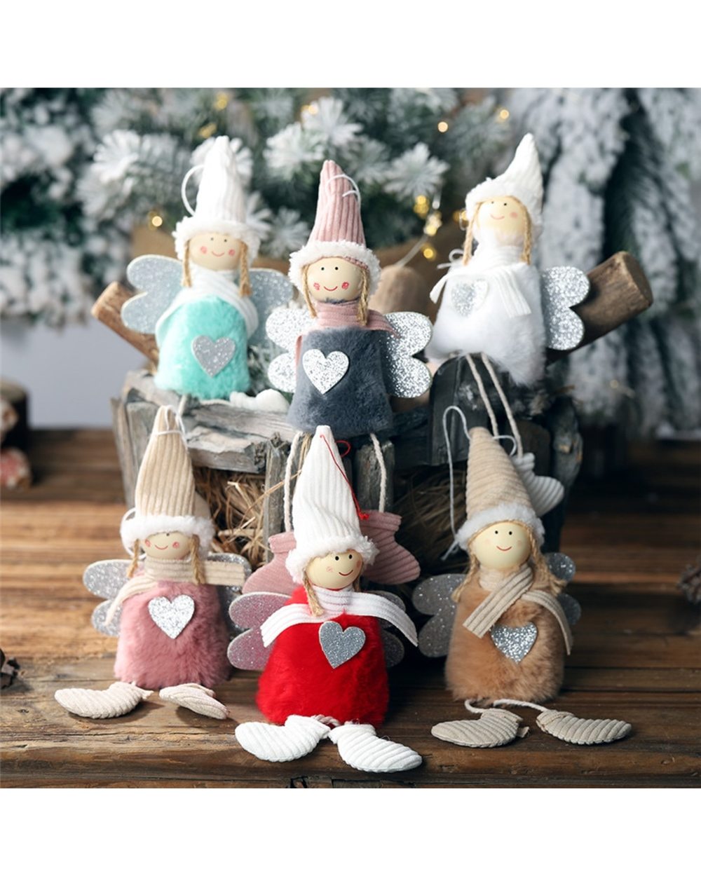 Cute Christmas Pendants Angel Girl Doll Santa Claus Pendants Christmas Tree Decor for Home Xmas Ornaments Gifts for Kids front-1