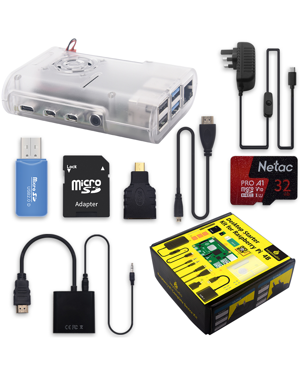 Keyestudio Raspberry Pi 4B Kit Complete Starter Kit +Uk/Eu/Au/Us Plug Power Supply For Raspberry Pi 4 (Rpi Board Not In front-0