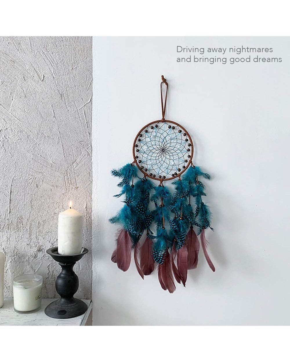 Nordic Dream Catcher Home Cecor Garden Decoration Outdoor Room Wall Decor Ramadan Beads Blue Feather Craft Gift VG06 front-2