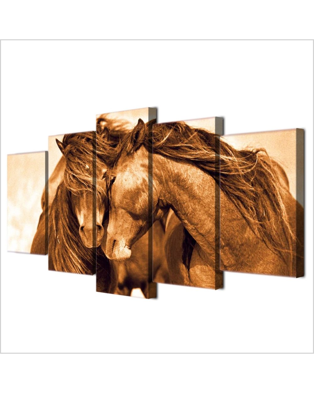 Horses Couple on the Farm Picture Print Animal 5 Panel Canvas Art Wall Decor front-2