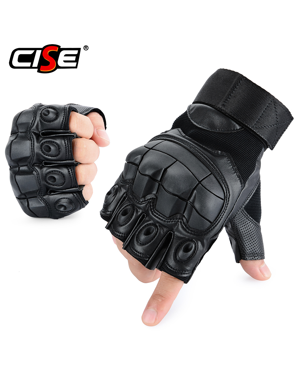 Touch Screen PU Leather Motorcycle Half Finger Glove Hard Fingerless Riding Biker Protective Gear front-0