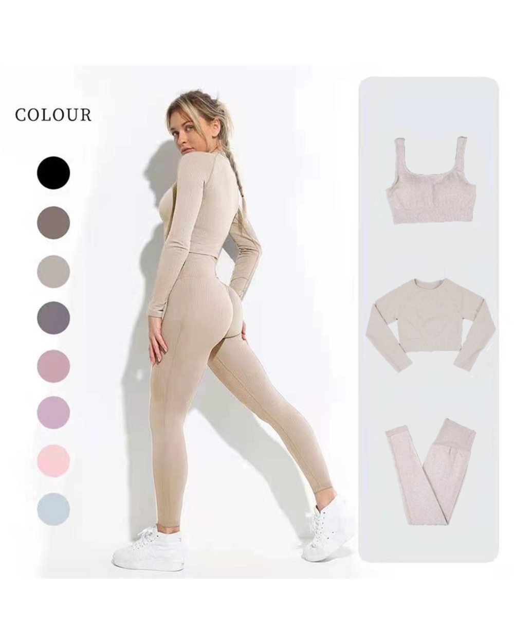 Long Sleeve Yoga Pant Set Seamless Yoga Set Workout Clothes For Women Fitness Clothing Sportswear front-0