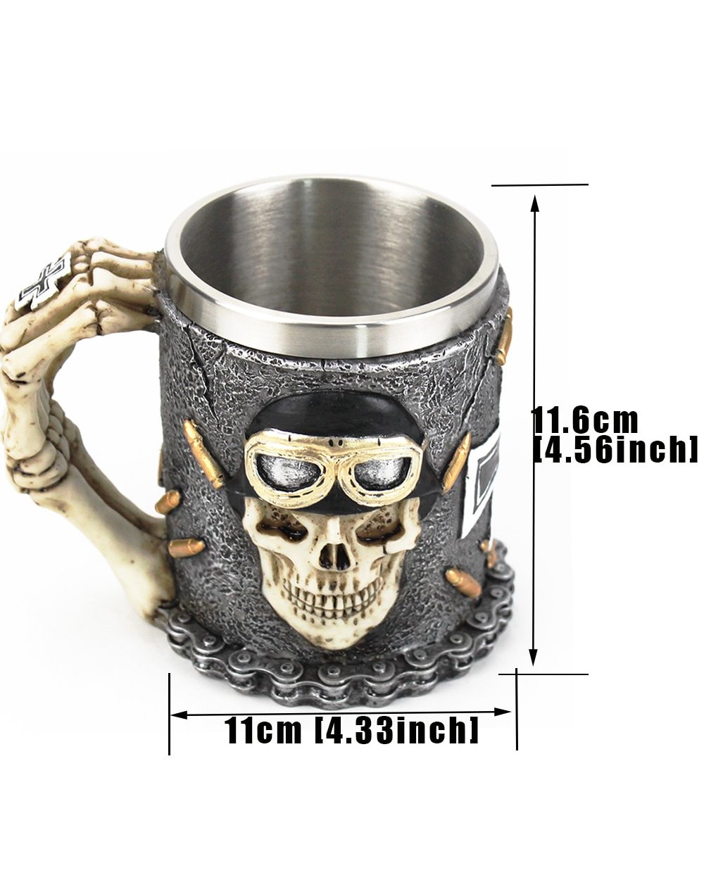 Skull Tankard Gothic Retro Biker Mug front-1